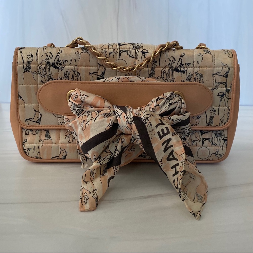 Chanel Silk Scarf Coco Mademoiselle Flap Shoulder Bag Peach